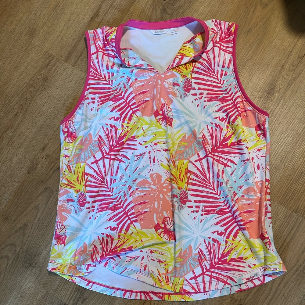Lady Hagen Pink and Yellow Tropical golf tank top